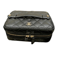 CHANEL Leather Makeup Bag Women's Black