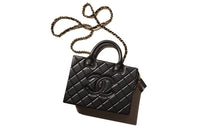 CHANEL Calfskin Controller Makeup Bag Large Size Women's Black
