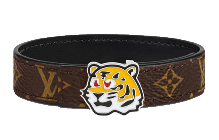 أساور معصم من جلد العجل من LOUIS VUITTON TIGER للجنسين باللون الأسود