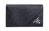 PRADA Cow Leather Wallet Card Holder Men's Black