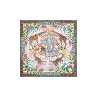 HERMES Silk Scarves Women's Light Pink/Green/Yellow
