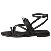 HERMES Strap Sandals Women's Black