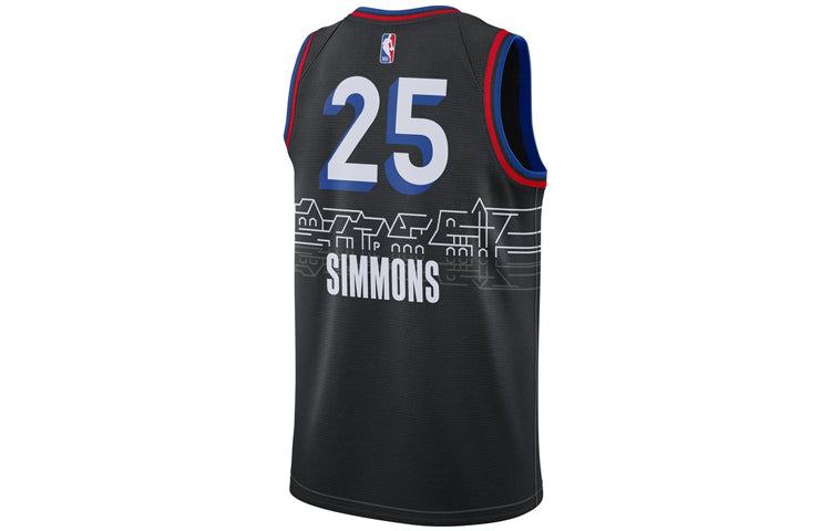 قميص كرة السلة الرياضي Nike NBA SW Fan Edition لموسم 20-21 Simmons 76 الفريق 2 رقم 25 أسود CN1771-015