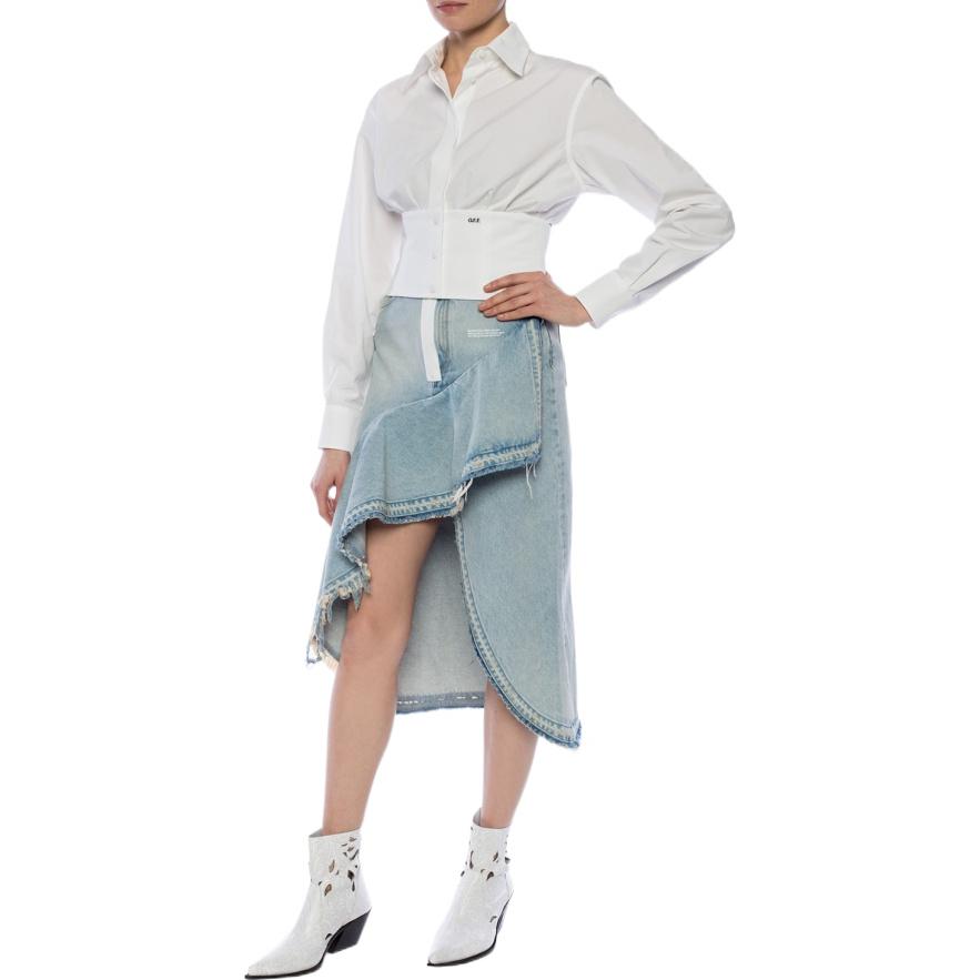 (WMNS) تنورة جينز غير متماثلة باللون الأبيض العاجي "أزرق" OWYF001R197740618601