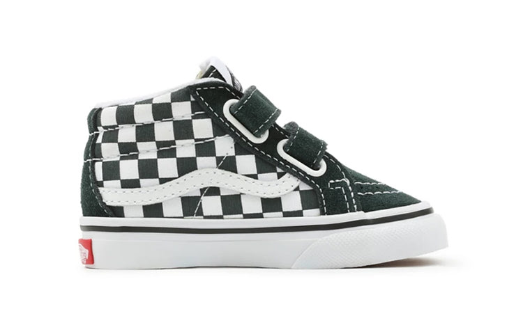 حذاء رياضي Vans Toddler Checkerboard Sk8-mid Reissue Velcro باللونين الأخضر والأبيض TD VN0A5DXD8CA