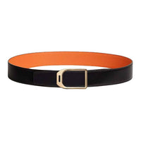HERMES Calfskin Leather Belts Men's Black Orange Width: 3.8CM