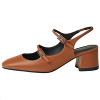 HERMES Jackie Chunky Heel High Heels 5cm Women's Brown