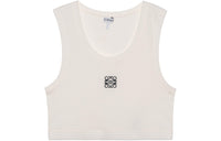 LOEWE Cropped Cotton Anagram Tank Top White/Navy Blue
