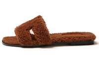 HERMES Oran Sandal Cognac Woolskin