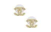 CHANEL 2010 Plated Cc Crystal Drop Costume Earrings