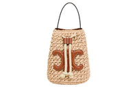 CELINE Raffia Cow Leather Handbag Regular Women's Natural/Brown