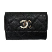 CHANEL Leather Wallet Women's Black