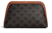 CELINE Triomphe Cow Leather Makeup Bag Medium Size Women's Tawny