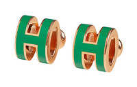 HERMES Metal Stud Earrings Unisex Inlaid With Rose Gold