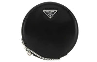 PRADA Leather Round Bag, Shoulder Bag Unisex Black