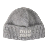 MIU MIU Mohair Fabric Beanies Unisex Gray
