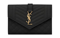 SAINT LAURENT Grained Embossed Leather Envelope Wallets Small Size Women's Black