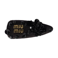 MIU MIU Silk Hair Clips Unisex Black