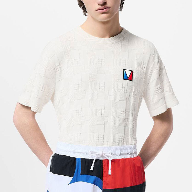 بلوزة من القطن بأكمام قصيرة وياقة دائرية من LOUIS VUITTON Damier Jacquard