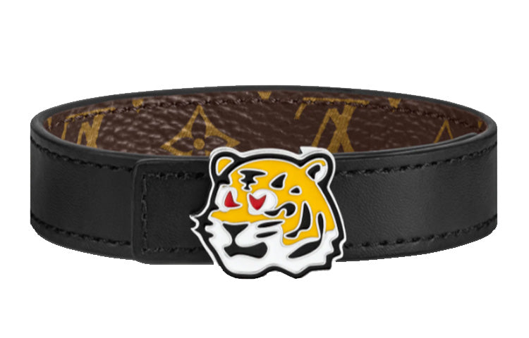 أساور معصم من جلد العجل من LOUIS VUITTON TIGER للجنسين باللون الأسود
