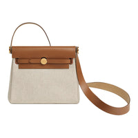 HERMES Canvas With Leather Crossbody Bag Shoulder Bag Mini Women's Gold Brown