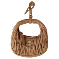 MIU MIU Wander Matelasse Nappa Leather Micro Hobo Bag Caramel