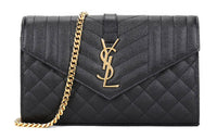 SAINT LAURENT Monogram Chain Wallet Grain De Poudre Black