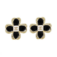 CHANEL Colored Glaze Stud Earrings Women's Black