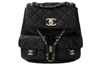 CHANEL Duma Litchi Grain Cow Leather Backpack Medium Size Unisex Black