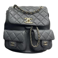 CHANEL Duma Grain Embossed Calfskin Backpack Medium Size Women's Gray