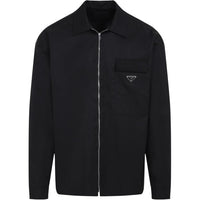 PRADA Logo Plaque Zip-Up Shirt