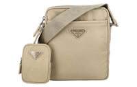 PRADA Fabric With Leather Shoulder Bag Crossbody Bag Men's Khaki