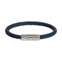 HERMES Calfskin Metal Palladium-Plated Bangles Men's Navy