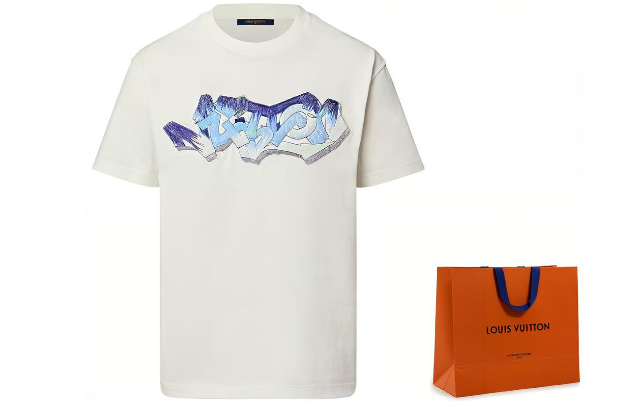 تي شيرت LOUIS VUITTON ثلاثي الأبعاد مطرز برسومات جرافيتي