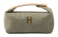 HERMES Bride-a-Brac Wool Twill Handbag Toiletry Bag Small Size Women's Forest Green
