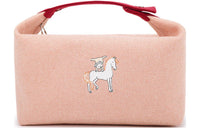 HERMES Bride-a-Brac Polyester Canvas Bag Lunch Boxes With Storage Unisex Orange Red
