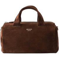 PRADA Calfskin Travel Bag Unisex Coffee