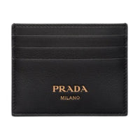 PRADA Leather Card Holder Women's Black