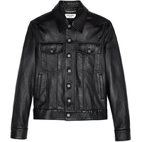 سترة جلدية بأزرار من SAINT LAURENT