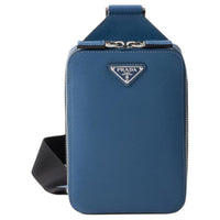 PRADA Saffiano Cow Leather Sling Bag Men's Blue
