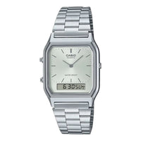 CASIO Vintage Daul Time Water Resistant Stainless Steel Band 'Silver' AQ-230A-7AMQY