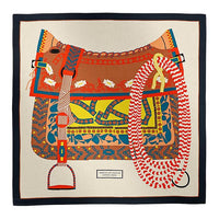 HERMES Silk Shawls Women's Natural Color/Navy Blue/Bright Yellow