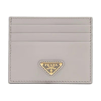 PRADA Leather Card Holder Women's Gray