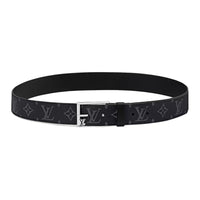 LOUIS VUITTON Cow Leather Leather Belts Men's Black Width 3.5CM