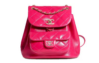 CHANEL 22C Spring Duma Waxed Cow Leather Backpack Small Size Women's Rose Red