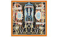 HERMES Silk Scarves Women's Charcoal Gray/Orange