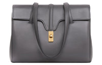 CELINE Smooth Cow Leather Handbag, Shoulder Bag Medium Size Women's Smoke Black