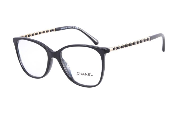 إطار نظارات CHANEL بيضاوي الشكل من الأسيتات للنساء باللون الأسود