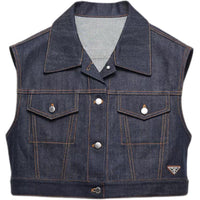 PRADA Triangle-Logo Cropped Denim Gilet