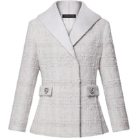 LOUIS VUITTON Graphic Collar Belted Tweed Jacket
